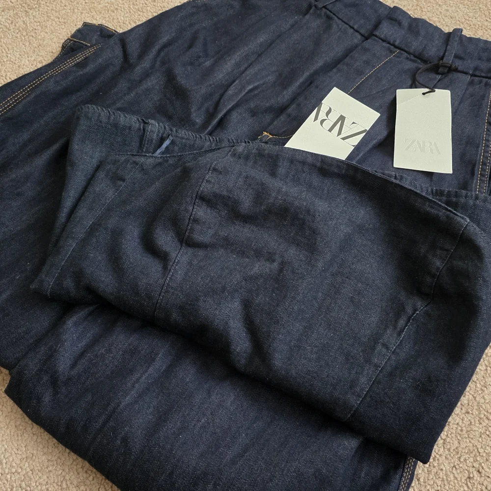 ZARA SET 2pc DENIM BALLOON PANTS and Top DARK BLUE SIZE M